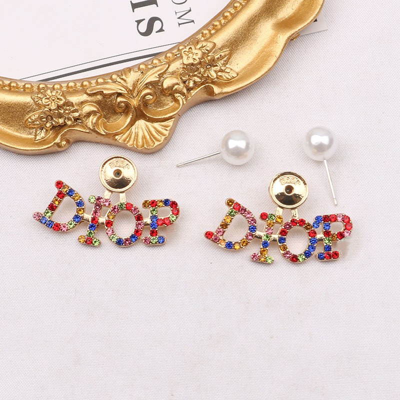 Replica Designer Dior Women Fashion Multicolor Rhinestone Letter Earrings