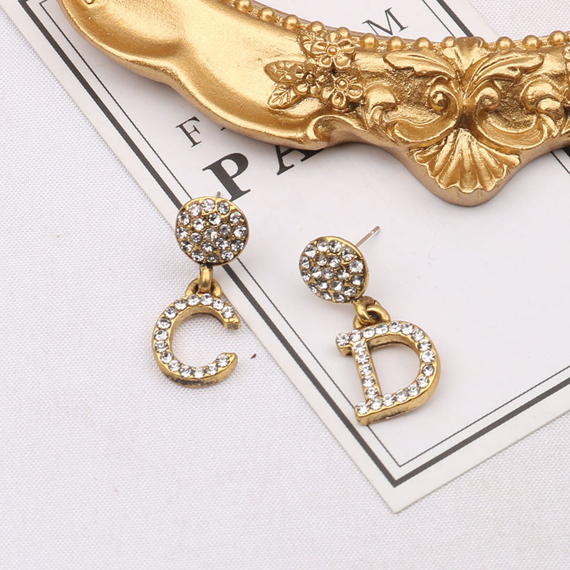 Replica Designer Dior Women Simple Rhinestone Letter Earrings