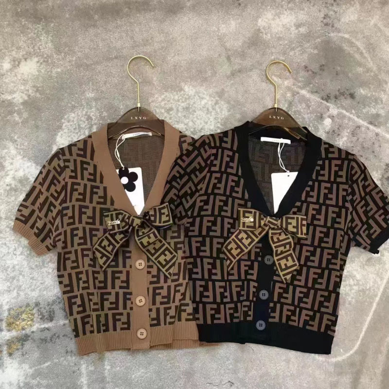 Replica Designer FENDI Women F Letter Jacquard Retro Knitted Cardigan