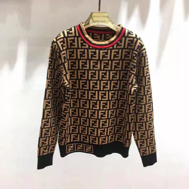 Replica Designer Fendi Letter Contrast Color Knitted Slim Round Neck Long Sleeve Top