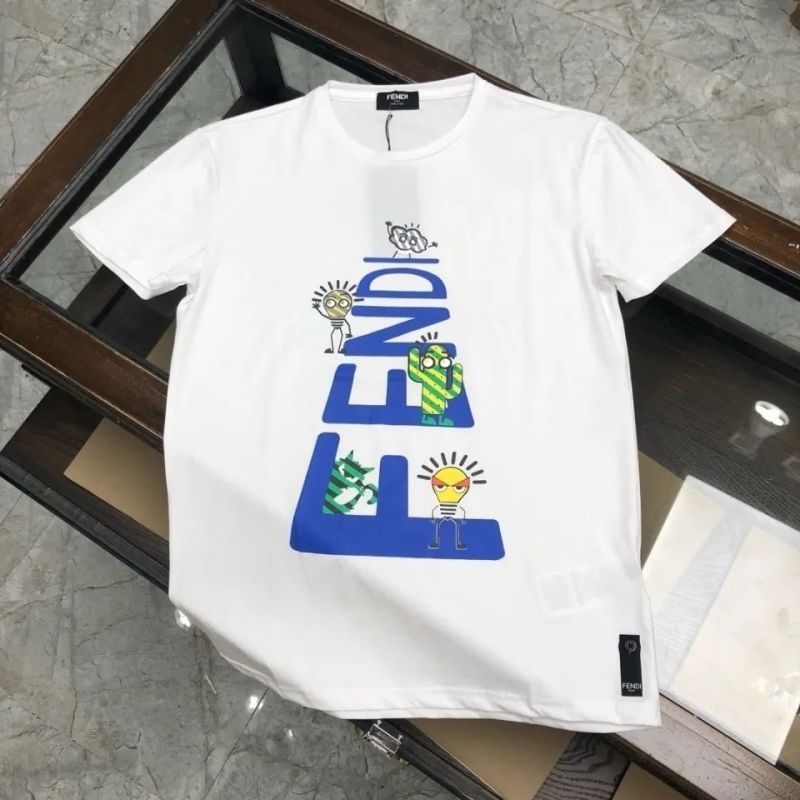 Replica Designer Fendi Round Neck Casual Short-Sleeved T-Shirt