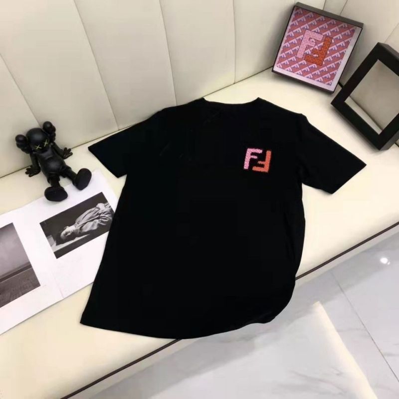 Replica Designer Fendi Round Neck Casual Short-Sleeved T-Shirt