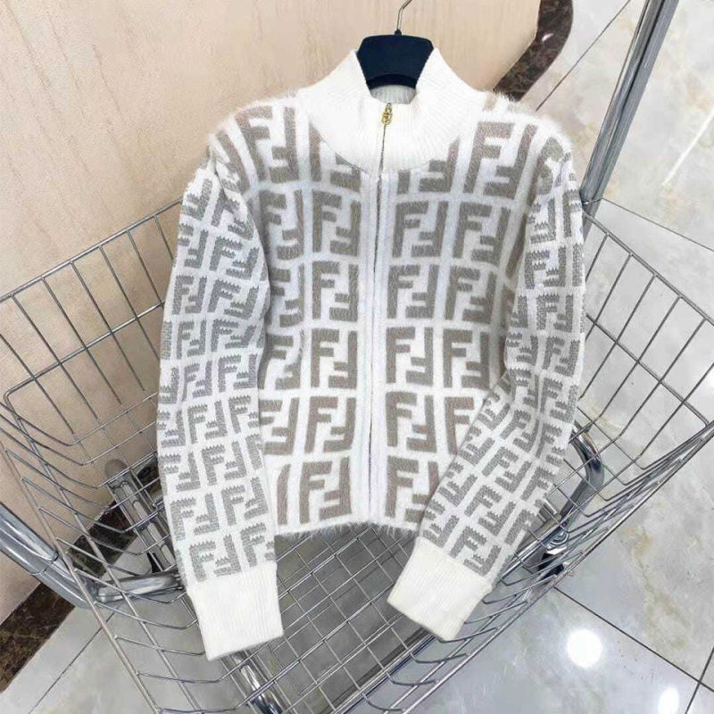 Replica Designer Fendi Women F Letter Zipper Knitted Jacket