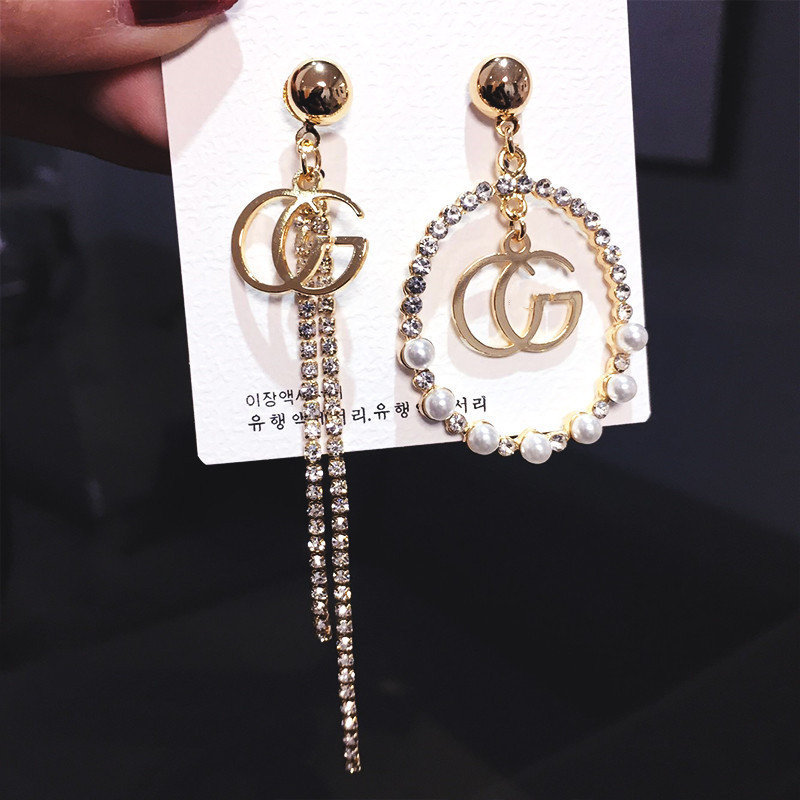 Replica Designer Gucci Fashion Letter Crystal Circle Tassel Earrings