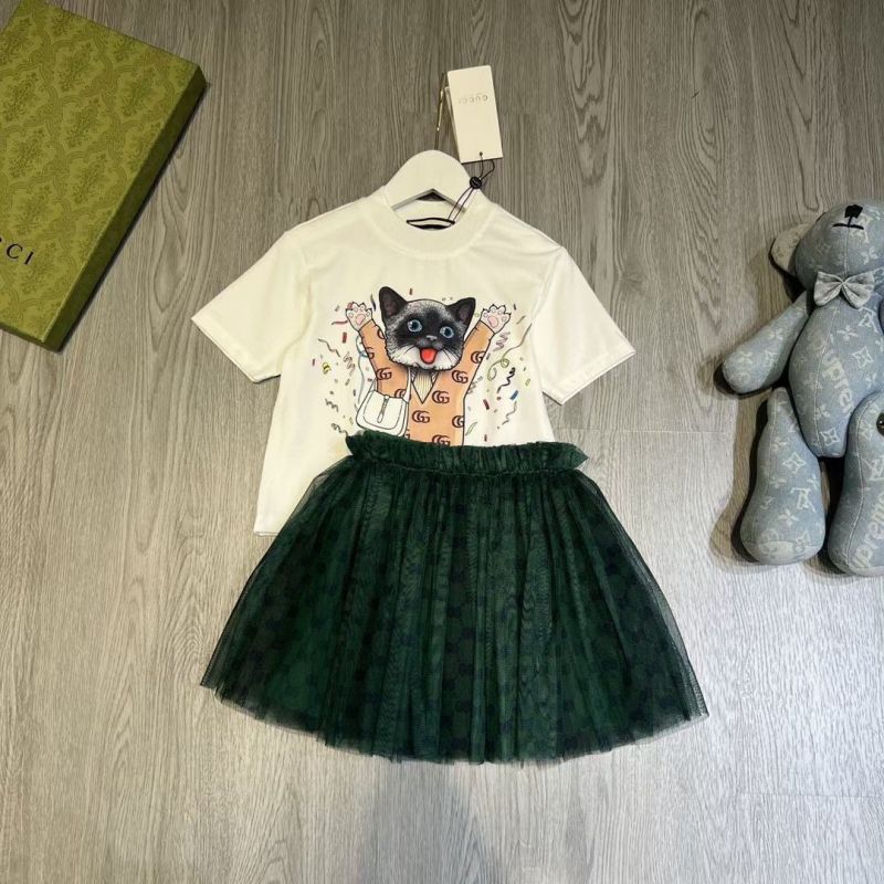 Replica Designer Gucci Girl Baby Short-Sleeved T-Shirt Skirt 2pcs Set