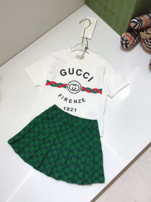 Replica Designer Gucci Kid Girl Letter Print Short Sleeve T-shirt And Short 2PCS Set