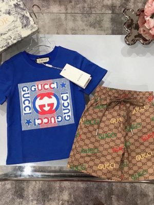 Replica Designer Gucci Kids Boys Girls G Print Short-Sleeved T-shirts And Shorts 2pcs Set