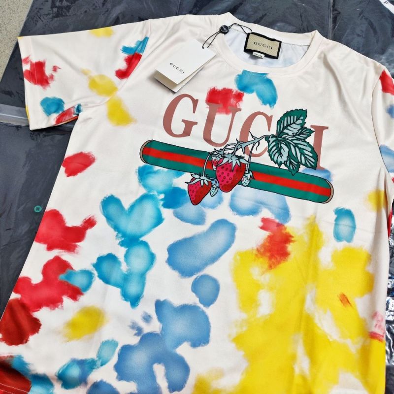 Replica Designer Gucci Letter Tie-Dye Graffiti Print Trend Casual Fashion Loose Short-Sleeved T-Shirt