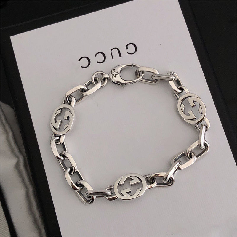 Replica Designer Gucci Silver Letter Interlocking Hollow Bracelet