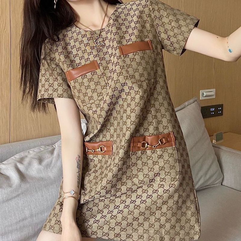 Replica Designer Gucci Slimming Printed Double G Dress