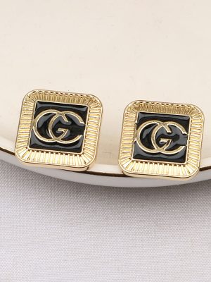 Replica Designer Gucci Women Classic Letter Double G Black Enamel Square Earrings