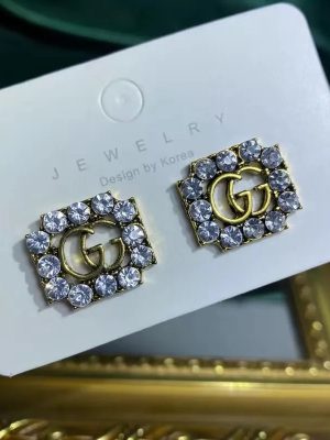 Replica Designer Gucci Women Creative Letter Pearl Rhinestone Earrings
