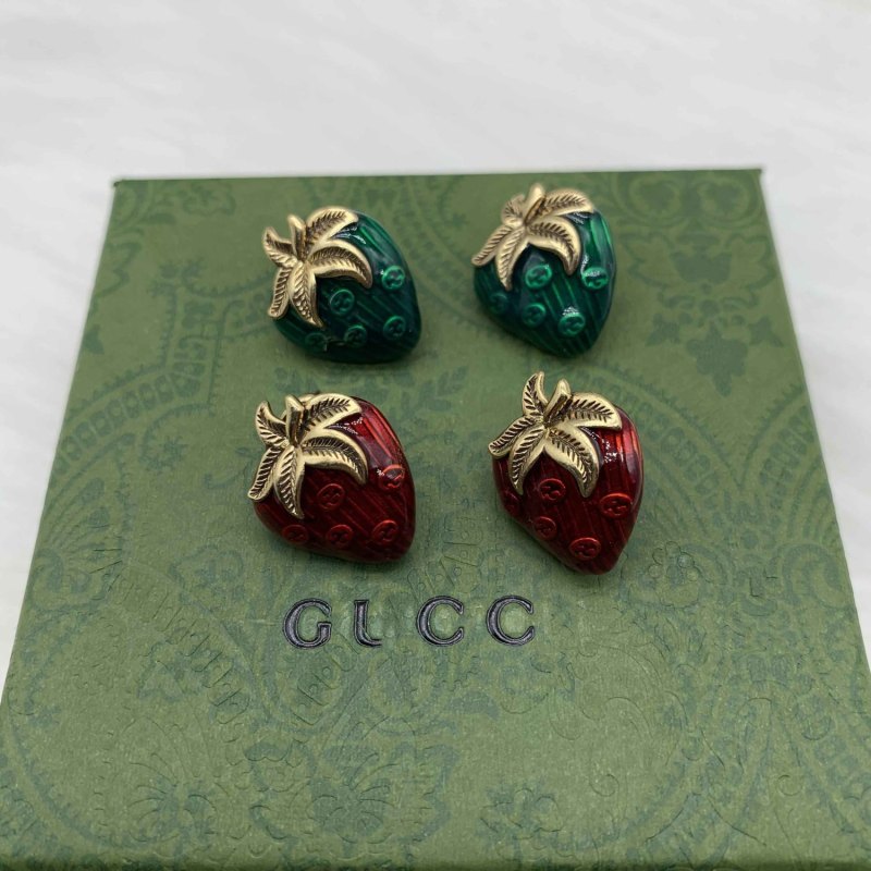 Replica Designer Gucci Women Drop Glue Strawberry Cute Simple Earrings