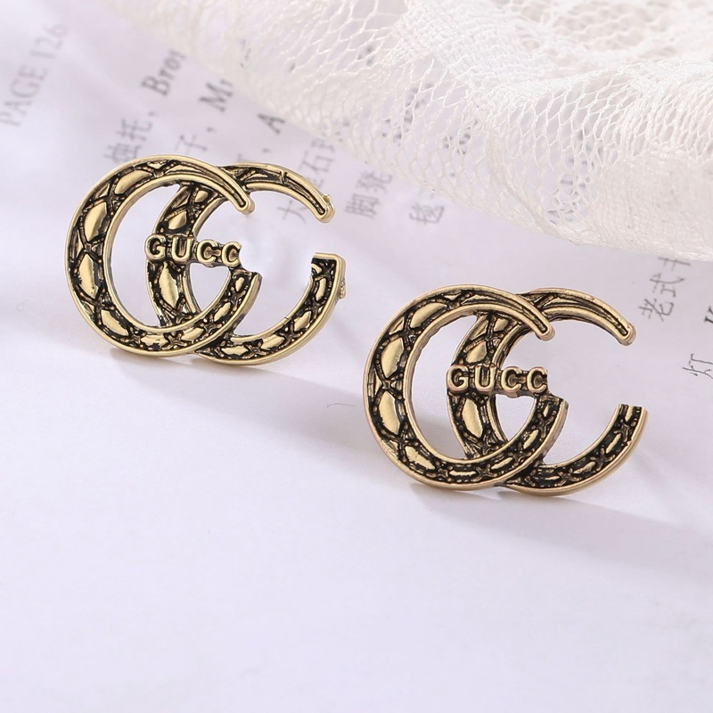 Replica Designer Gucci Women G Letter Stud Retro Carved Earrings