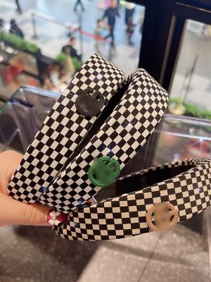 Replica Designer Gucci Women G Retro Black White Plaid Sponge Headband