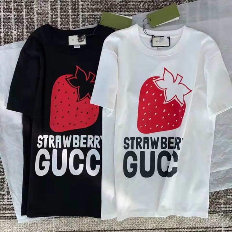 Replica Designer Gucci Women Men Strawberry Princess Cotton Round Neck Short-Sleeved T-Shirt