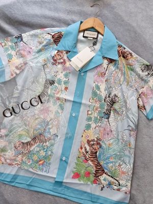 Replica Designer Gucci Women Men Tiger Flower Trend Casual Thin Short-Sleeved Shirt Top