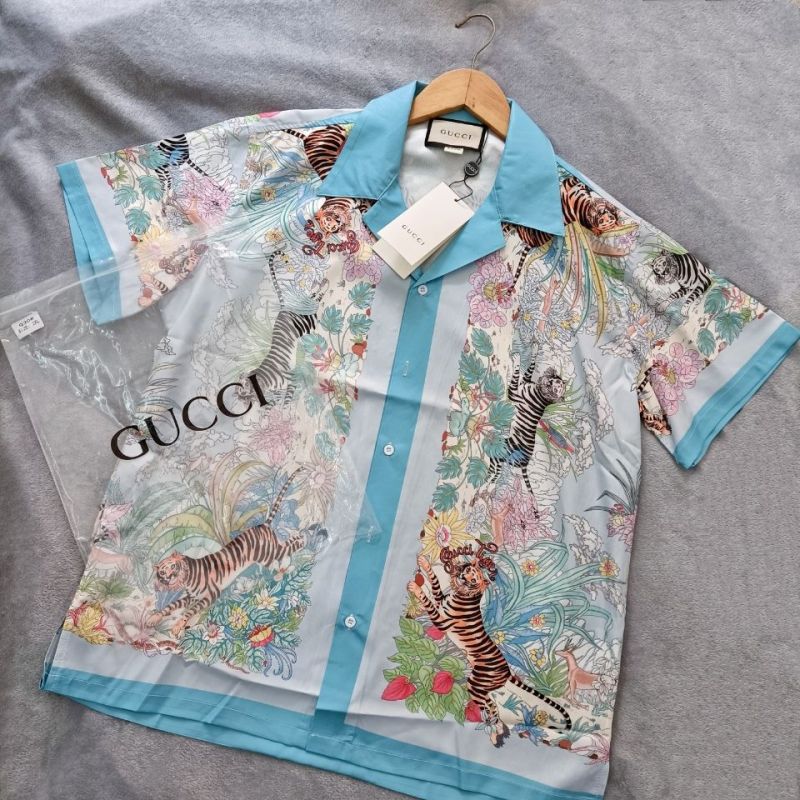 Replica Designer Gucci Women Men Tiger Flower Trend Casual Thin Short-Sleeved Shirt Top