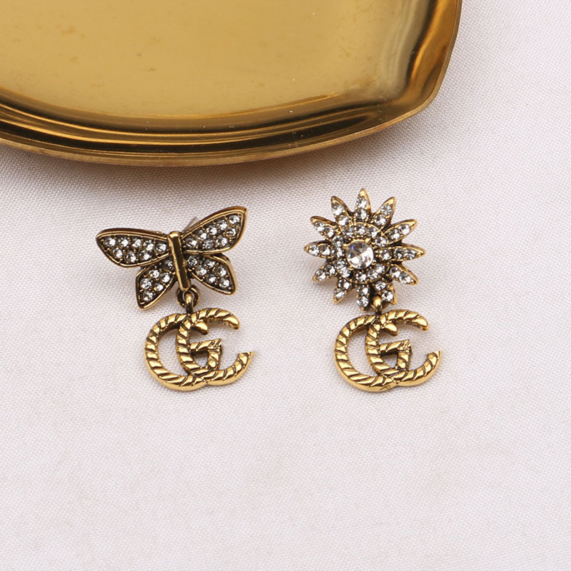 Replica Designer Gucci Women Retro Butterfly Rhinestone Earrings