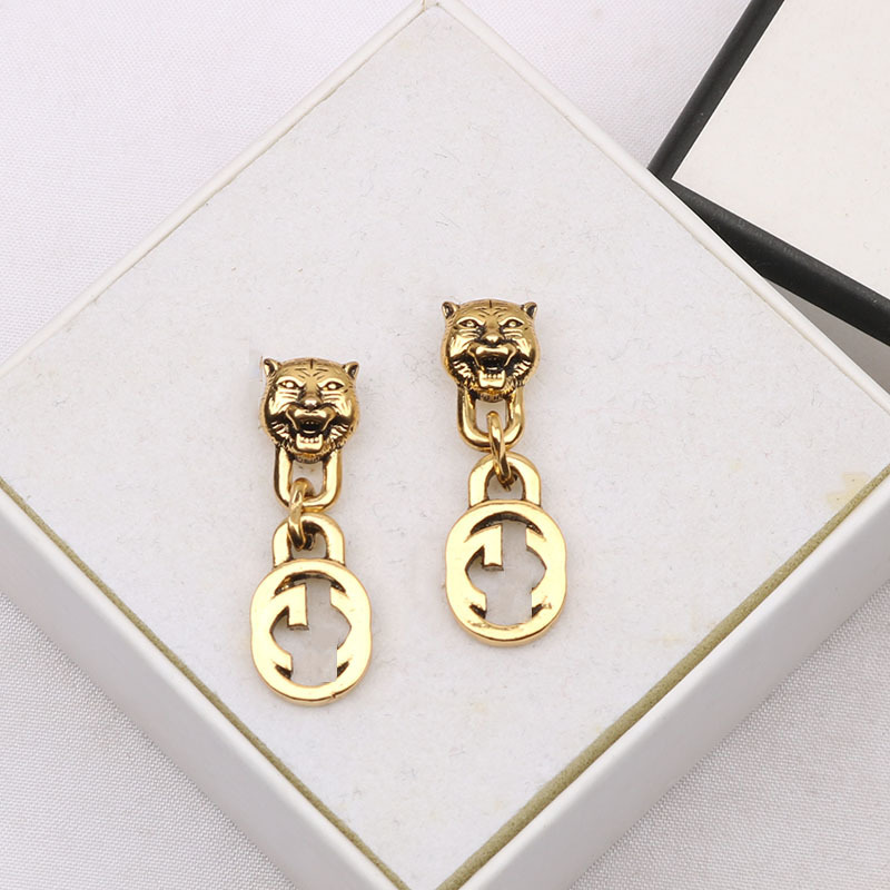 Replica Designer Gucci Women Retro Classic Tiger Head Chain Earrings