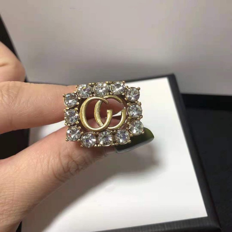 Replica Designer Gucci Women Retro Simple Letters Unisex Fashion Delicate Rhinestones Ring