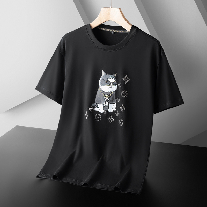 Replica Designer Louis Vuitton Casual Loose Cartoon Print Crew Neck T-Shirt