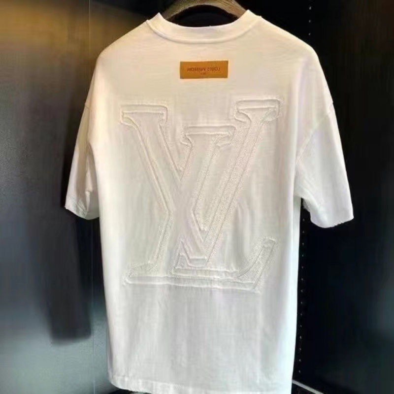 Replica Designer Louis Vuitton Casual Solid Color Patchwork Letter Embroidery Crew Neck Short Sleeve T-Shirt