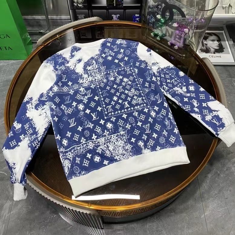 Replica Designer Louis Vuitton Couple Fashion Letter Old Flower Tie-Dye Round Neck Loose Sweater