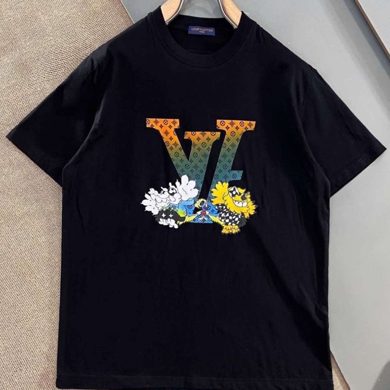 Replica Designer Louis Vuitton Fashion Cartoon Letter Print Loose Short Sleeve T-Shirt