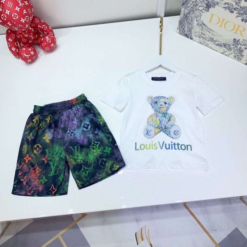 Replica Designer Louis Vuitton Fashion Kids Cartoon Bear Print T-Shirt And Shorts Two Piece Set