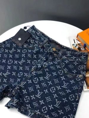 Replica Designer Louis Vuitton Fashion Letter Print High Waist Denim Shorts