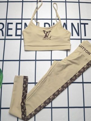 Replica Designer Louis Vuitton Fashion Letter Print Top + Pants Sports Two-Piece Set