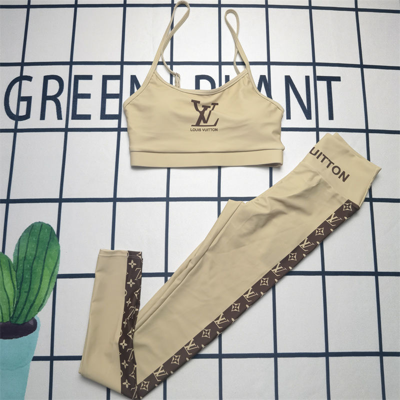 Replica Designer Louis Vuitton Fashion Letter Print Top+ Pants Yoga Two-Piece Set
