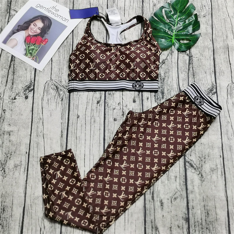 Replica Designer Louis Vuitton Fashion Letter Print Top+ Pants Yoga Two-Piece Set