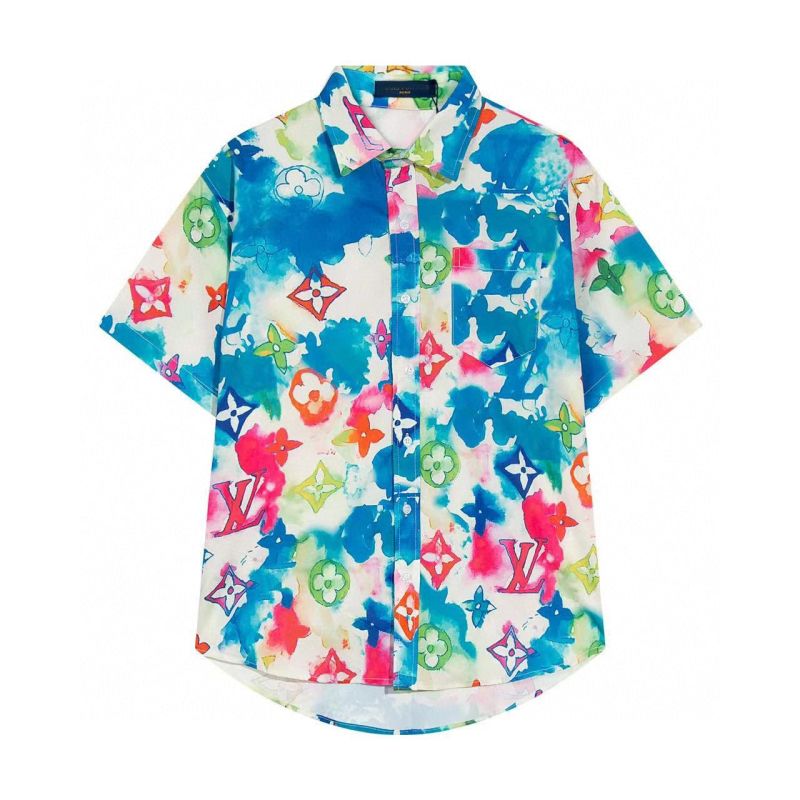 Replica Designer Louis Vuitton Fashion Men Tie Dye Print Short Sleeve Shirt