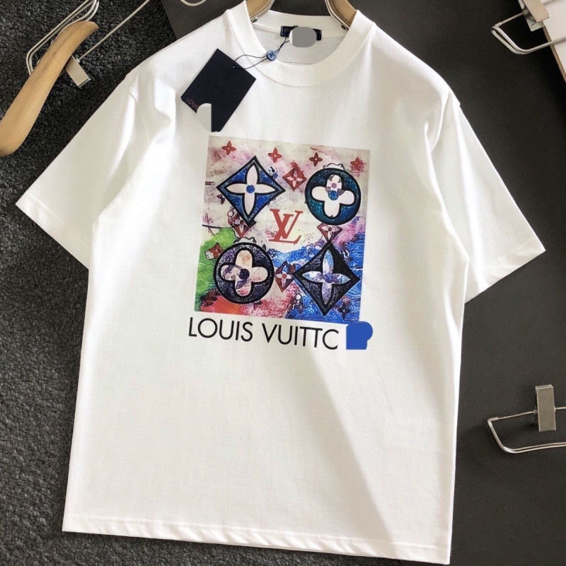 Replica Designer Louis Vuitton Fashion Multicolor Print Crew Neck Casual Short Sleeve T-Shirt