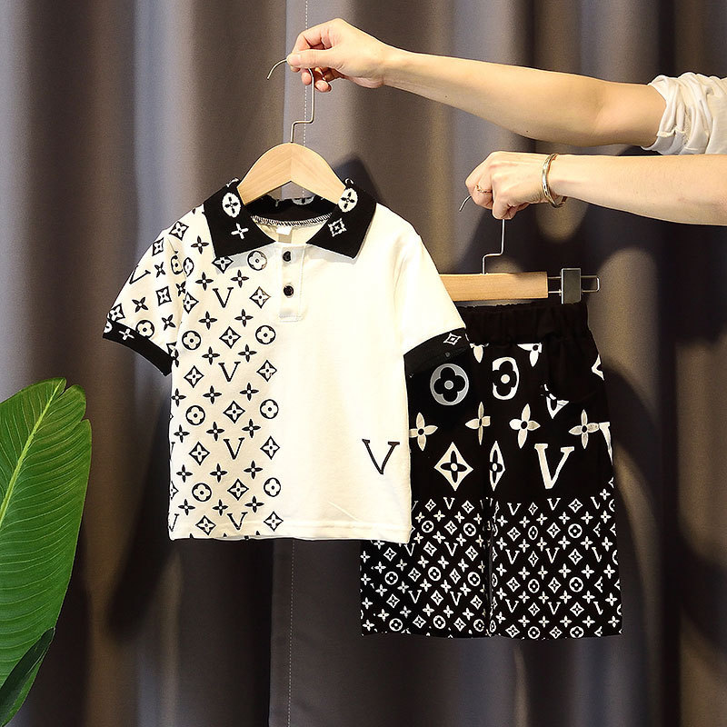 Replica Designer Louis Vuitton Kids Fashion Short Sleeve Polo Shirt And Shorts Two Piece Set