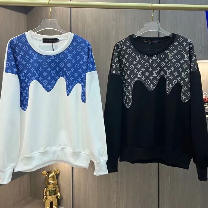 Replica Designer Louis Vuitton Men And Women Old Flower Printed Stitching Style Loose Sweater