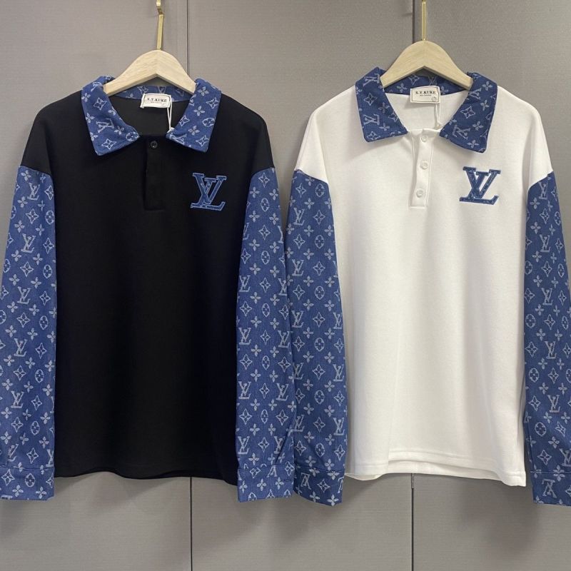 Replica Designer Louis Vuitton Men Fashion Fake Two-Piece Denim Stitching Sweater