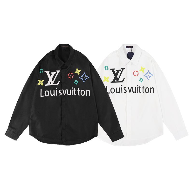 Replica Designer Louis Vuitton Men Lapel Letter Printing Long-Sleeved Simple Shirt