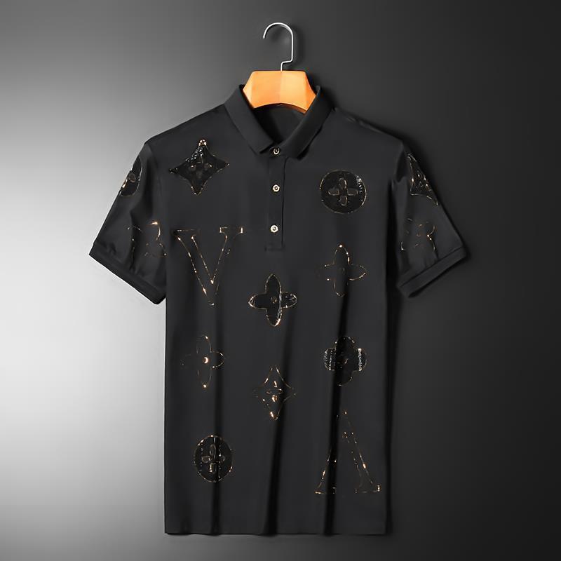 Replica Designer Louis Vuitton Men Rhinestone Short Sleeve Polo Shirt