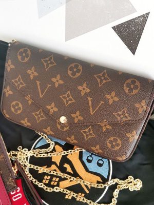 Replica Designer Louis Vuitton Vintage Print Flap 3-In-1 Chain Shoulder Bag