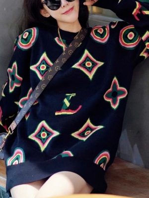 Replica Designer Louis Vuitton Women Fashion Jacquard Round Neck Long Sleeve Sweater