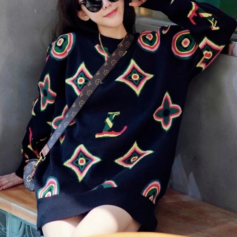 Replica Designer Louis Vuitton Women Fashion Jacquard Round Neck Long Sleeve Sweater
