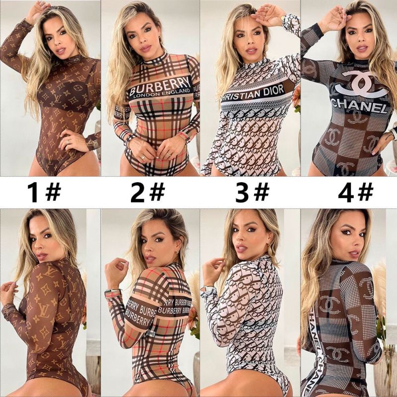 Replica Designer Louis Vuitton Women Sexy Printing Long-Sleeved One-Piece Swimsuit