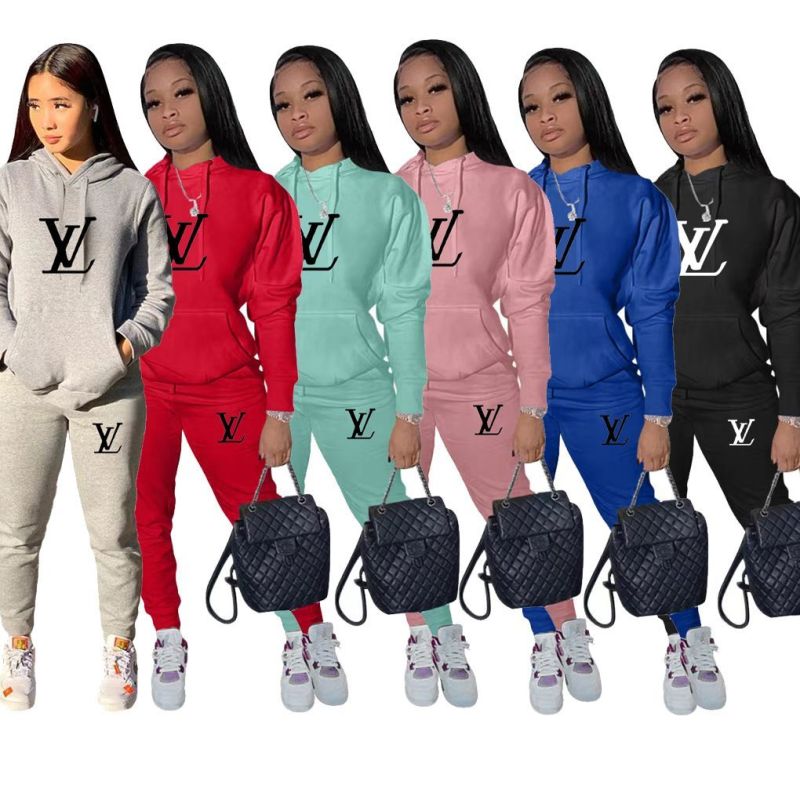 Replica Designer Louis Vuitton Women Simple Letter Printing Solid Color Casual Sports Suit Two-Piece Set