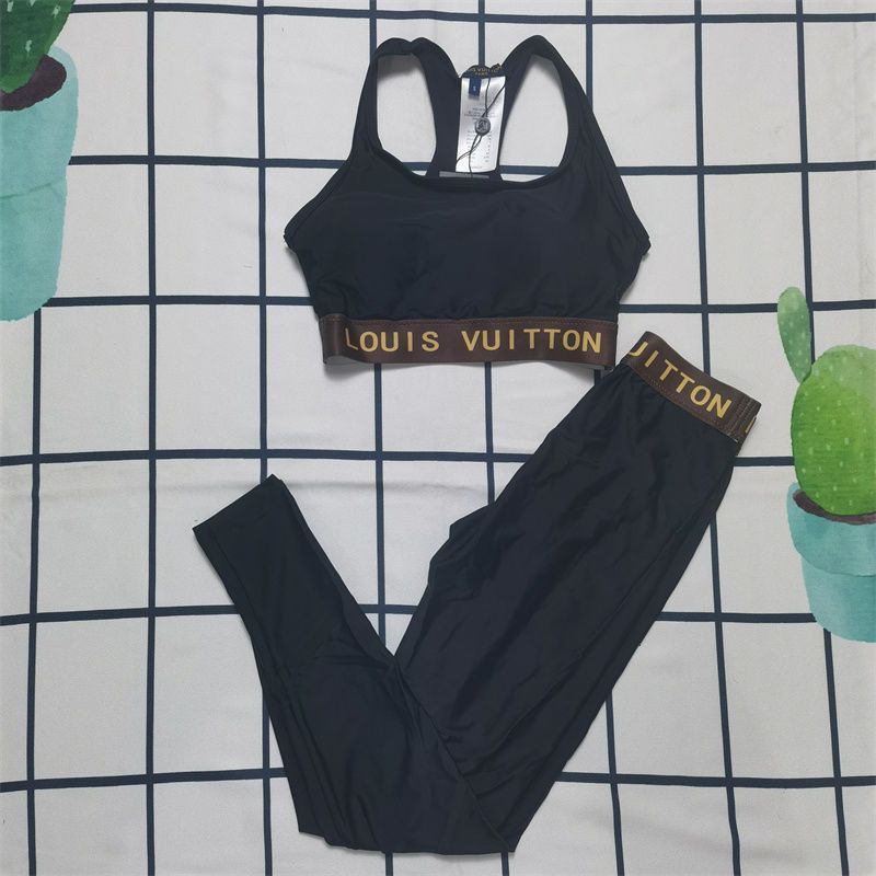 Replica Designer Louis Vuitton Women Solid Color Slimming Yoga Top And Trousers Suit