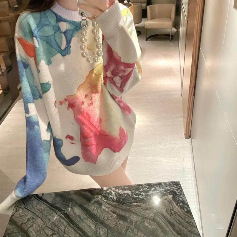 Replica Designer Louis Vuitton Women'S Casual Tie Dye Multicolor Loose Knit Top