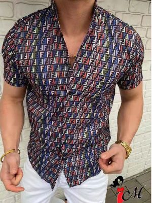 Replica Designer Men Fashion Letter Printed Hawaiian Short Sleeve Shirt