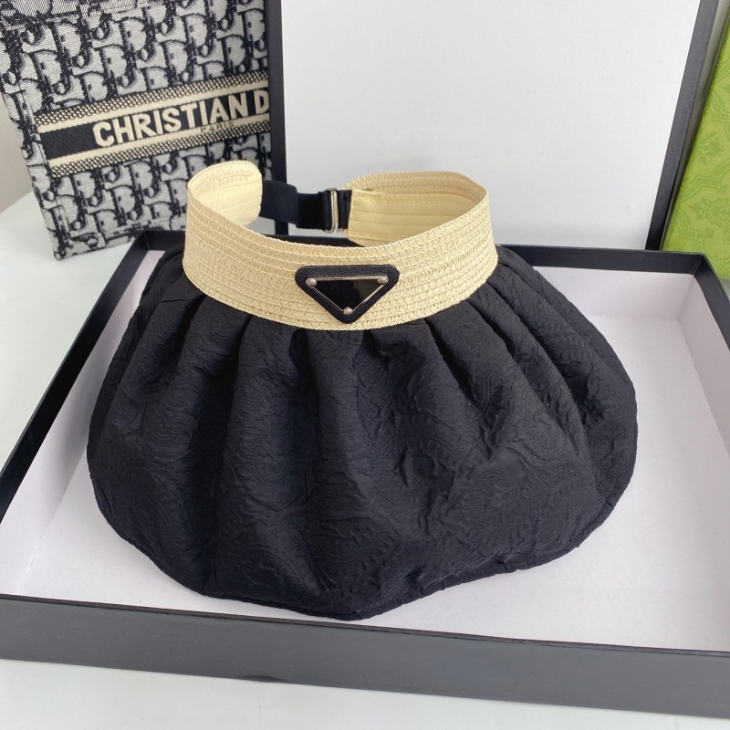 Replica Designer Prada Folding Big Brim Empty Top Summer Seaside Travel Hat